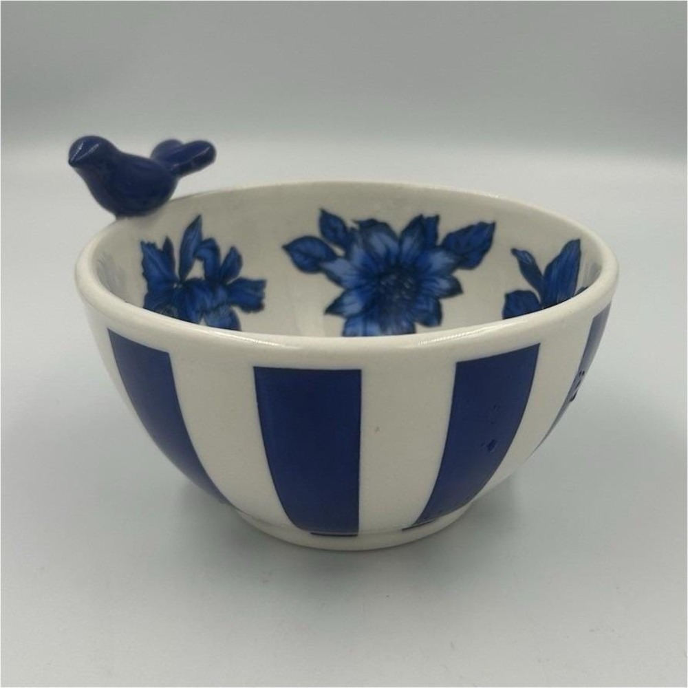 MacKenzie-Childs Blue & White Floral Pattern Round Ceramic Bowl